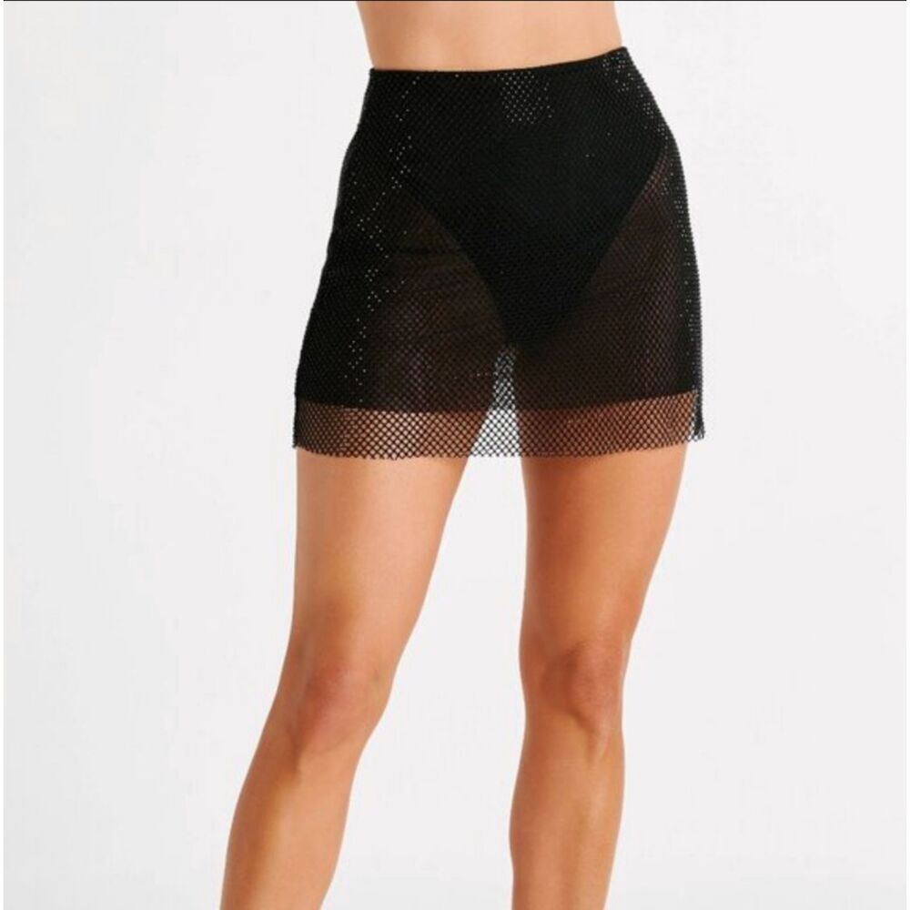 Meshki Diamante Mesh Mini Skirt in Black NWOT